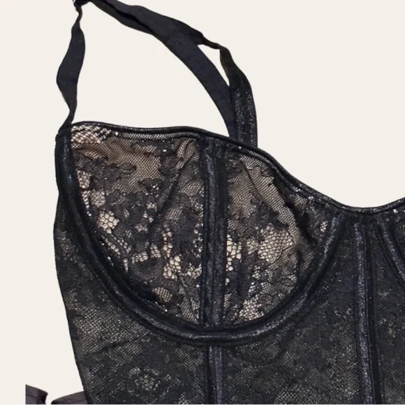 KATIE May Shannon Lace Bustier Tie Wrap Maxi Dress Gown Semi Sheer Size Large - Picture 9 of 15